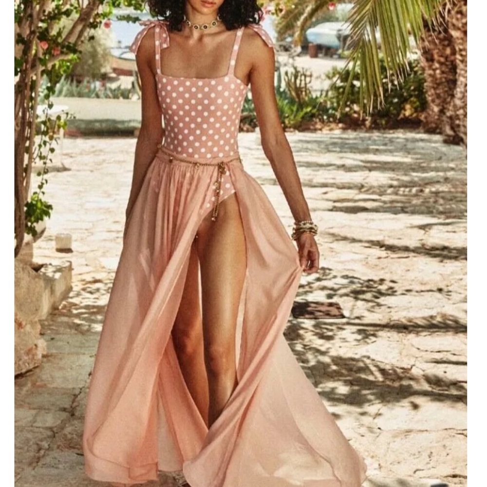 $495 NWT Caroline Constas HERA Maxi Skirt Cover up in Pink Peach